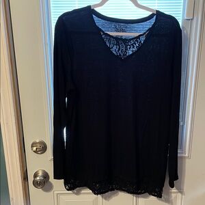 Chico's Black Long Sleeve Top with Lace Detail